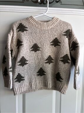 H&M neutral beige green tree knit sweater Christmas holiday 3T 4T